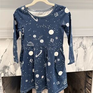 Winter Water Factory Long-sleeved Outer Space Themed Cotton Dress, Size 4T